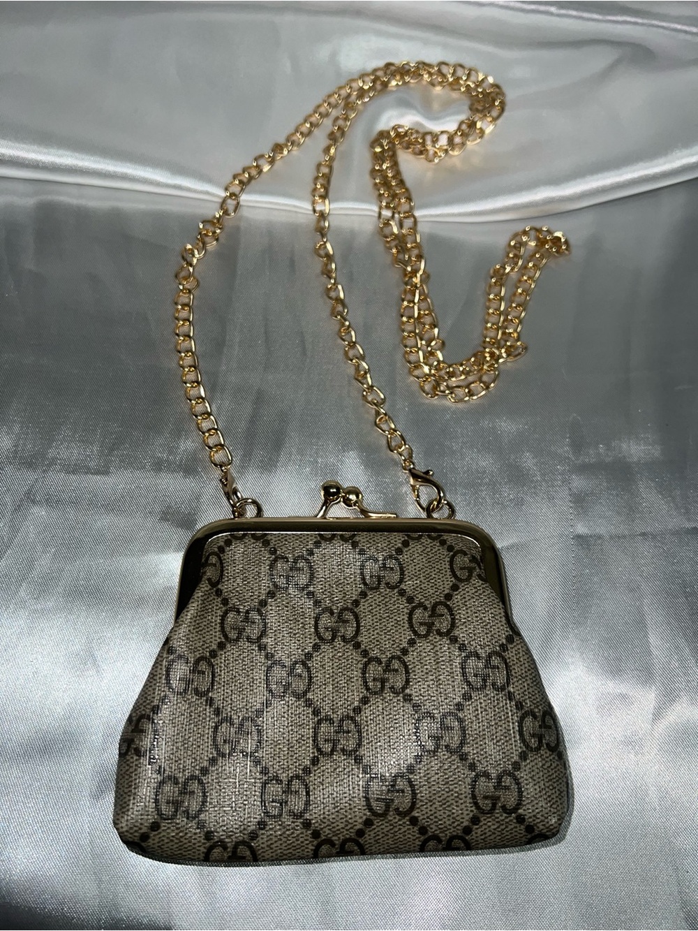 New inspired Beige Brown Monogram Frame Crossbody Bag with Gold Chain